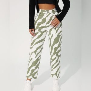 SHEIN size large green and white zebra denim